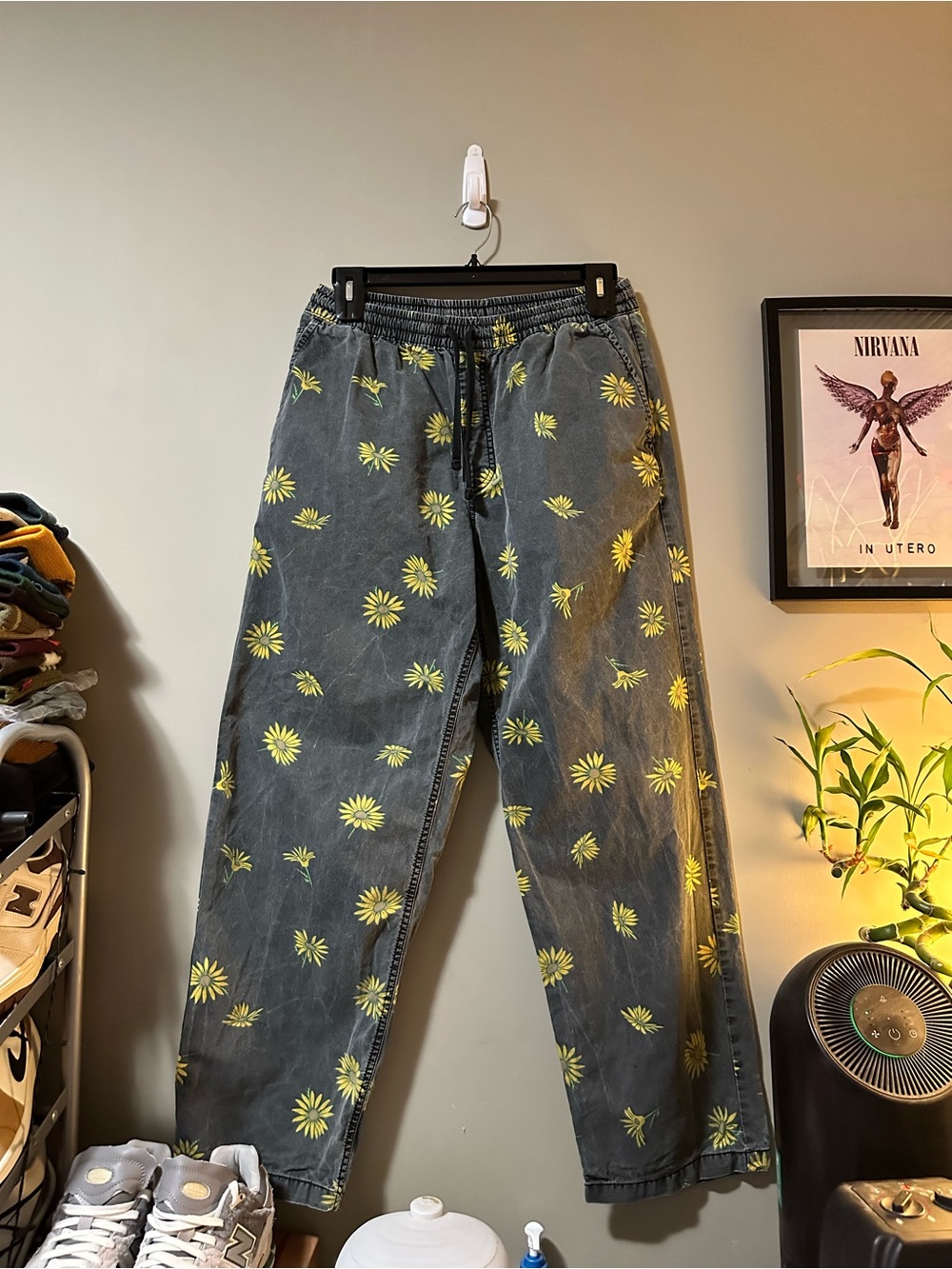 Vans Black Chinos with Yellow Floral Print
